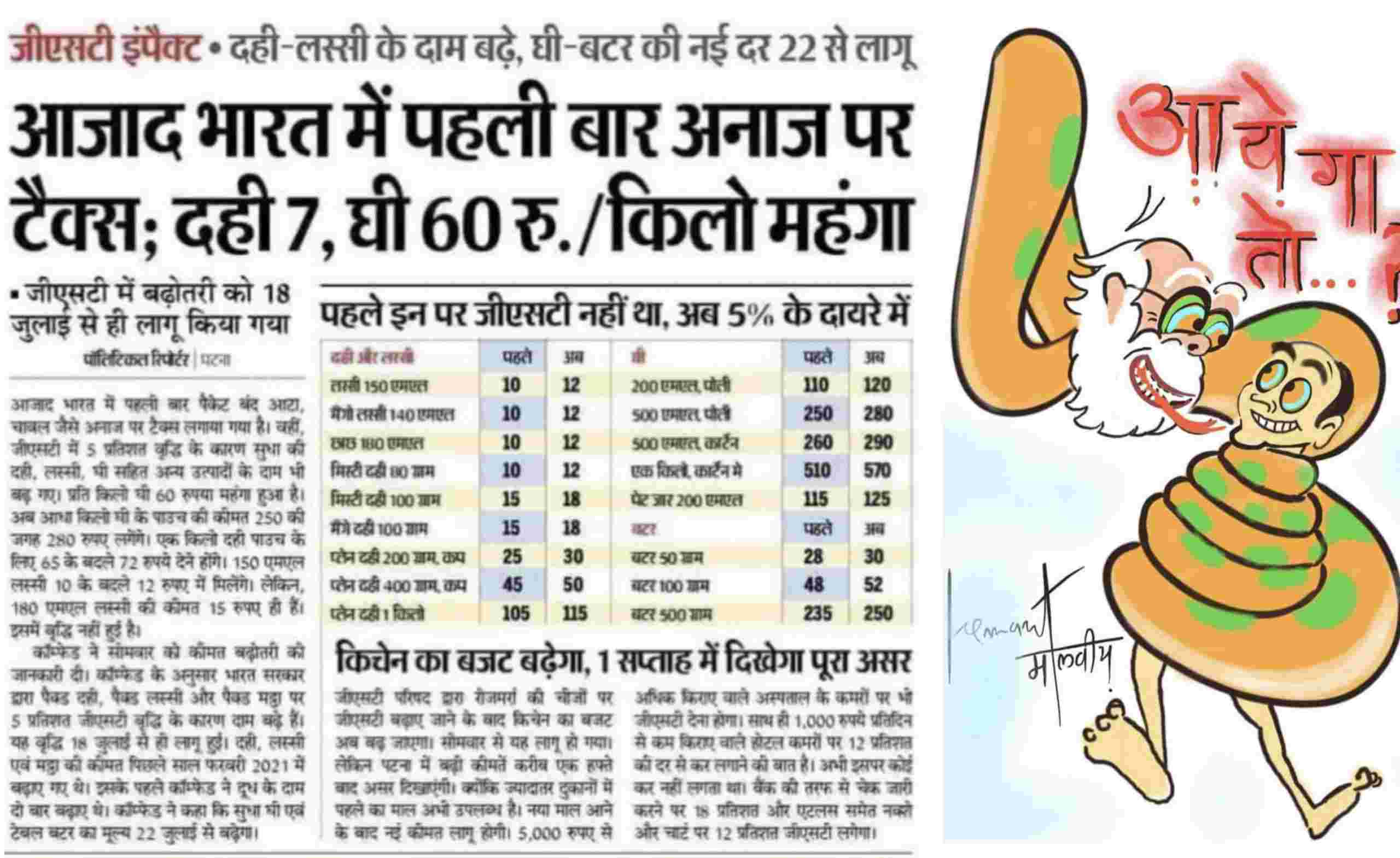 उद्योगपतियों की गुलाम मोदी सरकार ने खाद्य सामग्री पर लगाया 5% जीएसटी